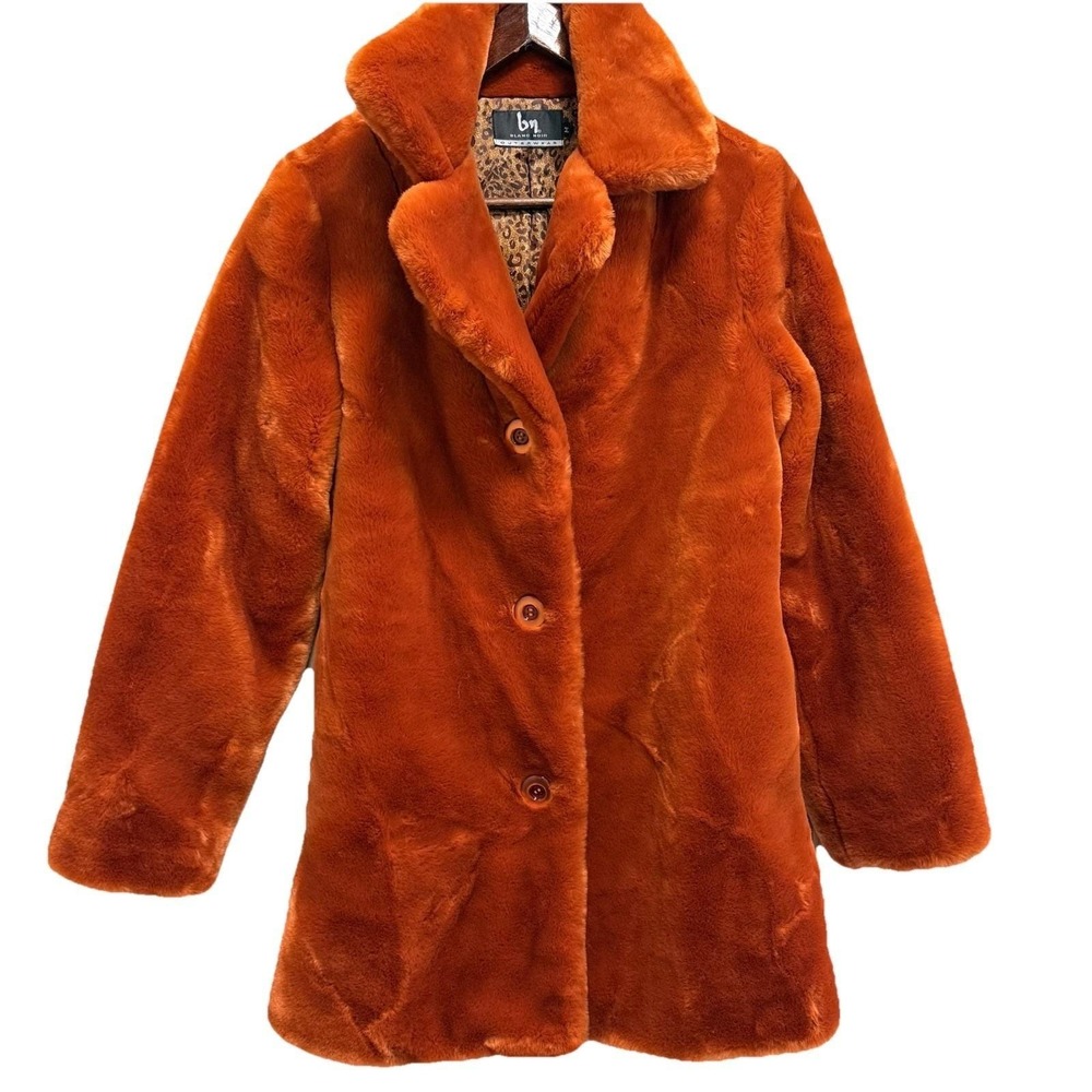 Vintage Blanc Noir Faux Fur Plush Coat Burnt Orange M